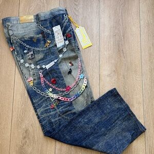 Celebrity Ace Trendy Embellished Straight Leg Jeans Size 16 98% cotton